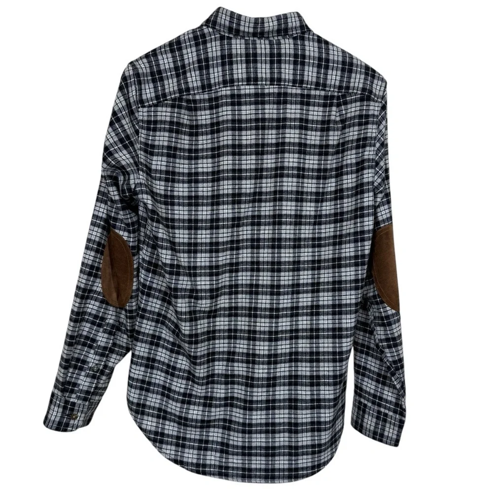 J.Crew Black White Plaid Button Down Shirt Elbow Patches Mens Size Small